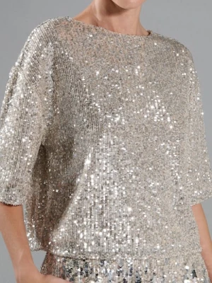 Sinsay - Cekinowa bluzka z krótkim rękawem - srebrny