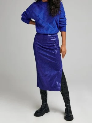 Sinsay - Cekinowa spódnica midi z rozcięciem - niebieski
