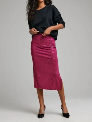 Sinsay - Cekinowa spódnica midi z rozcięciem - różowy