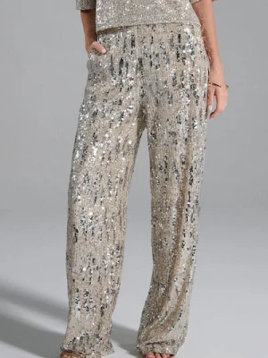 Sinsay - Cekinowe spodnie wide leg - srebrny