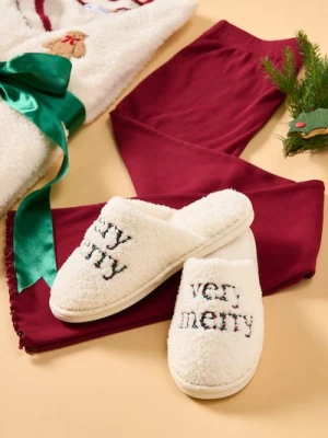Sinsay - Ciepłe kapcie z motywem świątecznym - kremowy