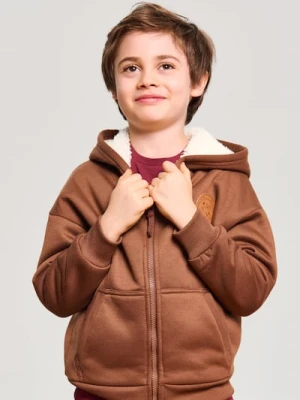 Sinsay - Cieplejsza bluza z kapturem z ozdobną naszywką - brązowy