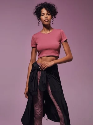 Sinsay - Crop top w prążki GYM HARD - różowy