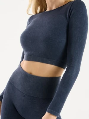 Zdjęcie produktu Sinsay - Crop top z długim rękawem - granatowy