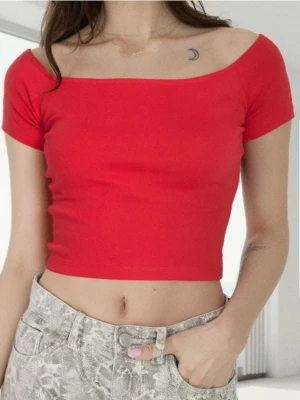 Sinsay - Crop top z krótkim rękawem - czerwony