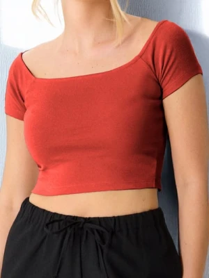 Sinsay - Crop top z krótkim rękawem - koralowy