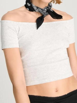Sinsay - Crop top z krótkim rękawem - szary