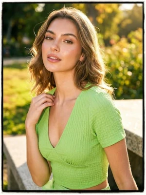 Zdjęcie produktu Sinsay - Crop top z ozdobnymi marszczeniami - zielony