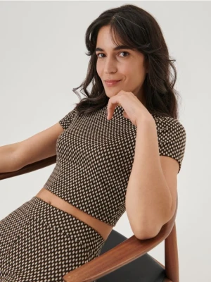 Sinsay - Crop top ze wzorem - brązowy