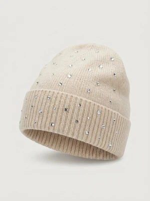 Sinsay - Czapka beanie z cyrkoniami - kremowy