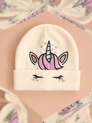 Sinsay - Czapka beanie z motywem jednorożca - kremowy