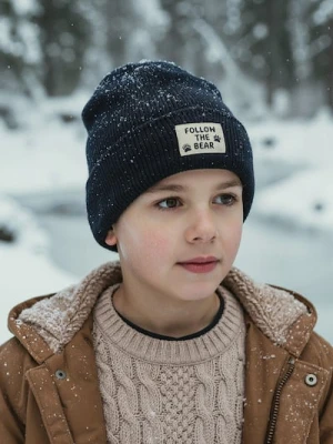 Sinsay - Czapka beanie z naszywką - granatowy