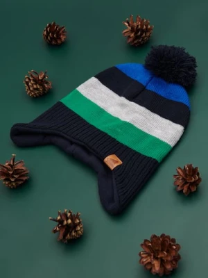 Sinsay - Czapka w paski z pomponem - granatowy