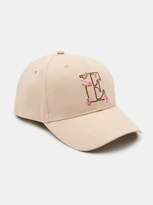 Sinsay - Czapka z daszkiem z haftowanymi kwiatami - beżowy