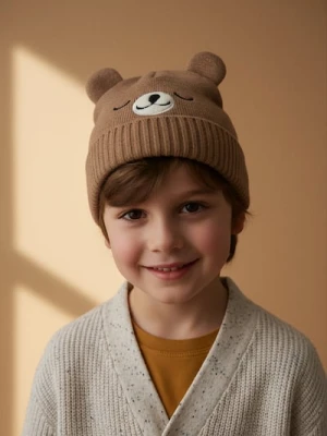 Sinsay - Czapka z domieszką wełny z elementami 3D - beżowy