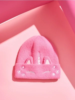 Sinsay - Czapka z elementami 3D i ozdobnym haftem - różowy