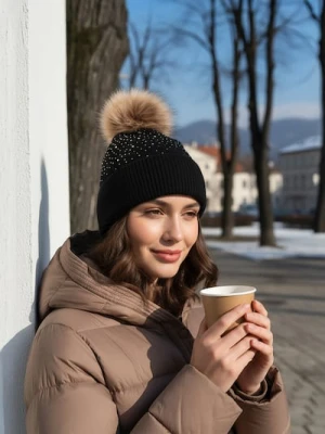 Sinsay - Czapka z pomponem - czarny