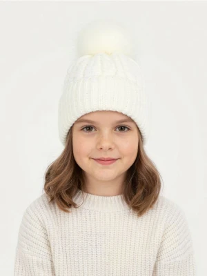 Sinsay - Czapka z pomponem i dekoracyjnym splotem - kremowy