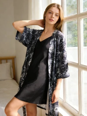 Sinsay - Damski szlafrok wiązany z paskiem w talii - czarny