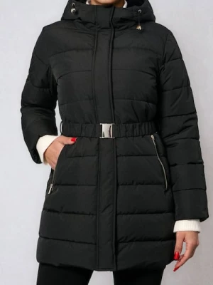 Sinsay - Długa kurtka puffer z kapturem - czarny
