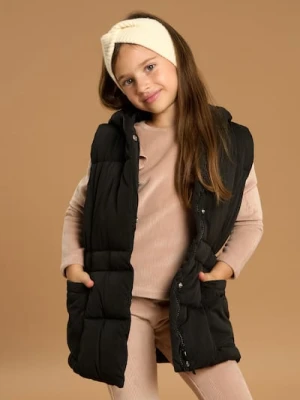 Sinsay - Długa pikowana kamizelka z elastyczną gumą w talii - czarny