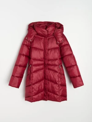 Sinsay - Długa pikowana kurtka z odpinanym kapturem - fioletowy