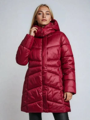 Sinsay - Długa pikowana kurtka z odpinanym kapturem - fioletowy