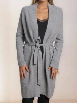 Sinsay - Długi kardigan z paskiem - szary