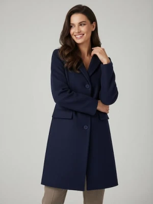 Sinsay - Długi płaszcz z domieszką wełny - granatowy