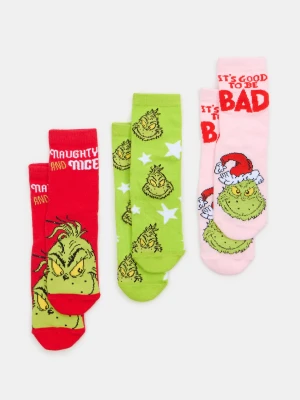 Sinsay - Długie skarpetki z bawełną 3 pack Grinch - wielobarwny