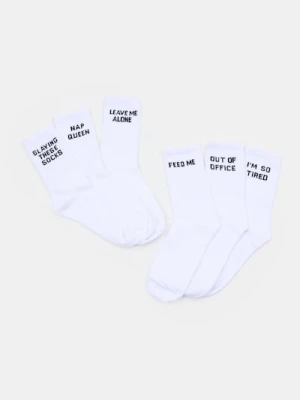 Sinsay - Długie skarpetki z napisami 3 pack - biały