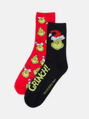 Sinsay - Długie skarpetki ze świątecznym motywem 2 pack Grinch - wielobarwny
