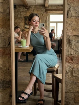 Sinsay - Dopasowana dzianinowa sukienka midi - zielony