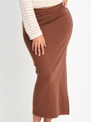 Sinsay - Dopasowana spódnica midi z rozporkiem - brązowy