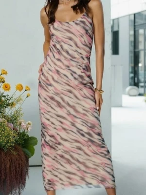 Sinsay - Dopasowana sukienka midi na ramiączkach - wielobarwny