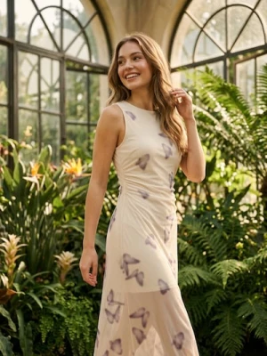 Sinsay - Dopasowana sukienka midi z rozcięciem i marszczeniami - wielobarwny