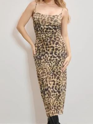 Sinsay - Dopasowana sukienka midi ze zwierzęcym motywem - wielobarwny