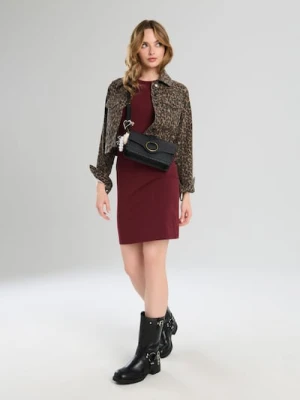 Sinsay - Dopasowana sukienka mini bez rękawów - bordowy