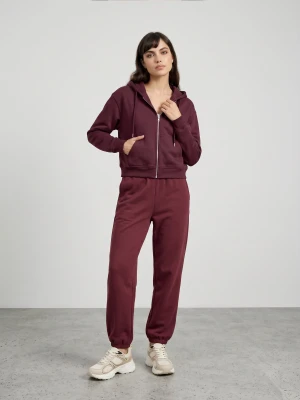 Sinsay - Dresowa rozpinana bluza z kapturem - bordowy