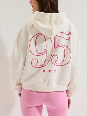 Sinsay - Dresowa rozpinana bluza z kapturem - kremowy