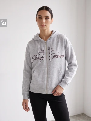Sinsay - Dresowa rozpinana bluza z kapturem - szary