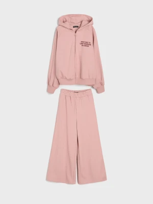 Sinsay - Dresowy komplet: bluza hoodie i spodnie wide leg - fioletowy