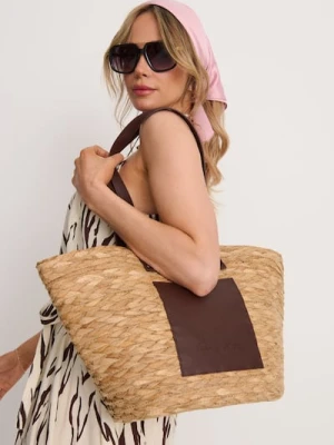 Sinsay - Duża pleciona torba na ramię - beżowy