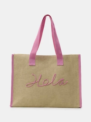 Sinsay - Duża pleciona torba na ramię z napisem 3D - kremowy