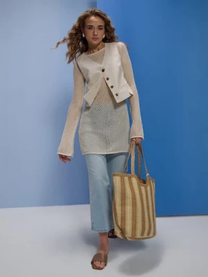 Sinsay - Duża pleciona torba na ramię z zawieszką - wielobarwny