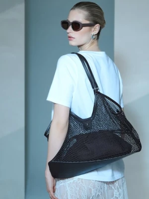 Sinsay - Duża siateczkowa torba z materiałową kosmetyczką - brązowy