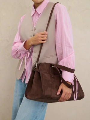 Sinsay - Duża torba bowling bag z imitacji zamszu - brązowy