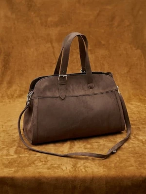 Sinsay - Duża torba bowling bag z imitacji zamszu - brązowy