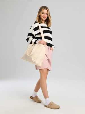 Sinsay - Duża torba na zamek z ozdobnym haftemi - kremowy