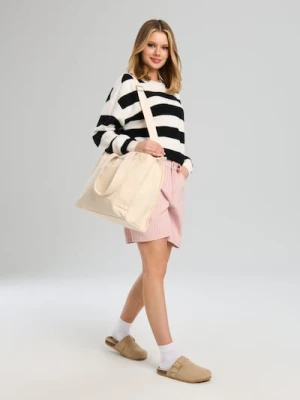 Zdjęcie produktu Sinsay - Duża torba na zamek z ozdobnym haftemi - kremowy